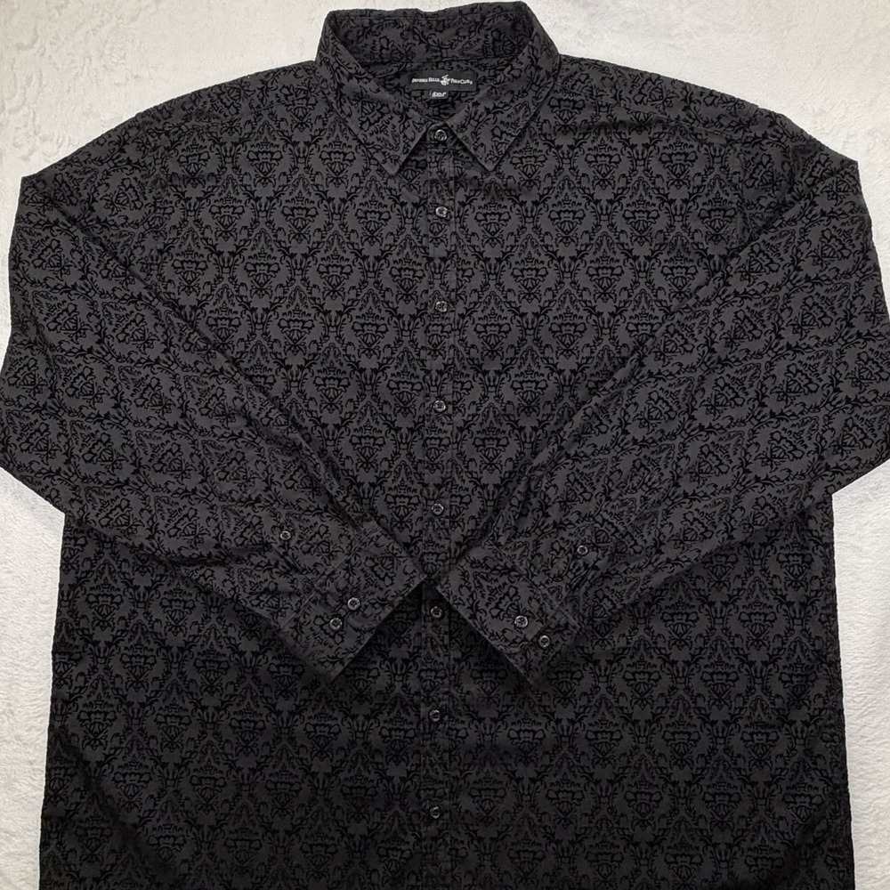 Beverly Hills Polo Club Men 4XL Black Velour Jacquard Dress Shirt Luxury